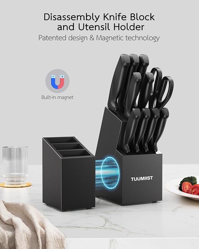 TUUMIIST 18-Piece Essential Knife & Utensil Set with Block and Holder