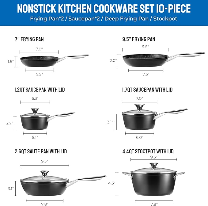 BEZIA 10-Piece Induction Nonstick Cookware Set
