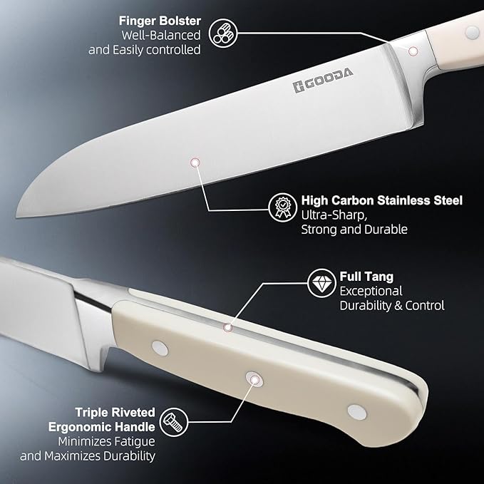4-Piece White Knife Set with Universal Block