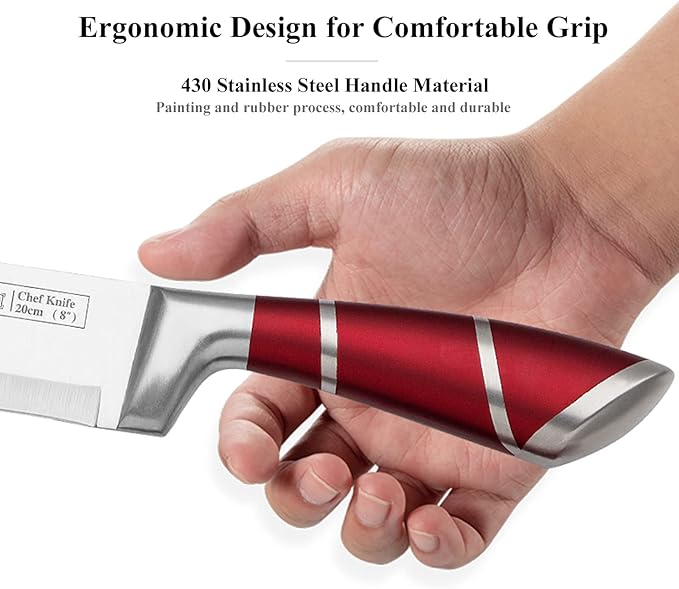 Red 9-Piece Chef's Knife Set with Acrylic Stand