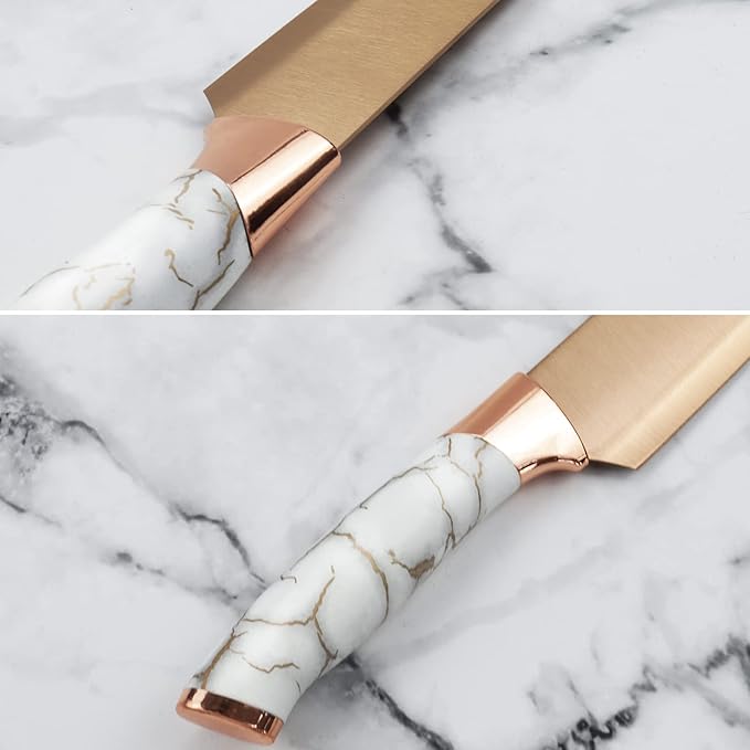 Champagne Gold 6-Piece Knife Set with Marble Handle