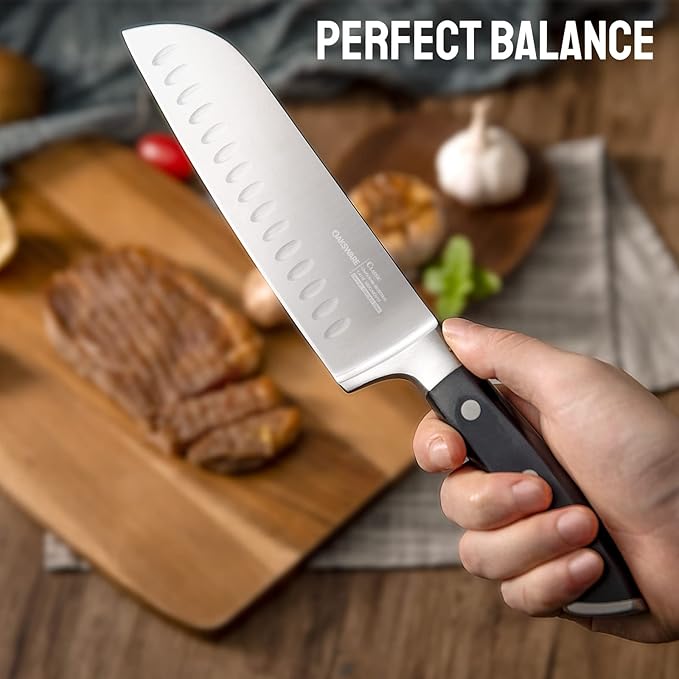 SteelSharp 7-Inch Santoku Knife - Precision German Steel with Pakka Wood Handle