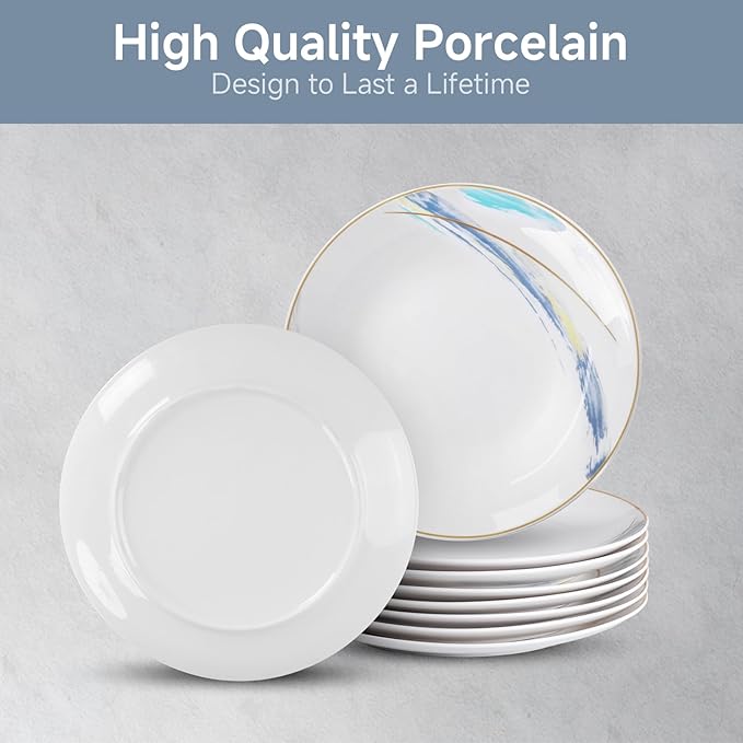 Fantasy Porcelain Dessert Plates 8-Pack with Gold Rim