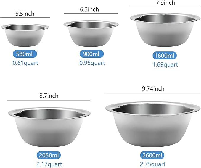 SteelChef 5-Piece Stainless Mixing Bowls
