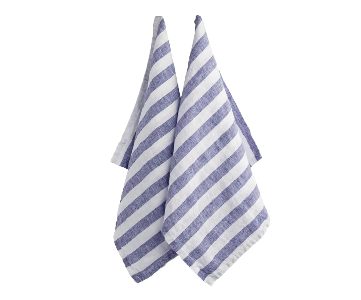 Blue Stripe French Linen Dish Towels - Set of 2
