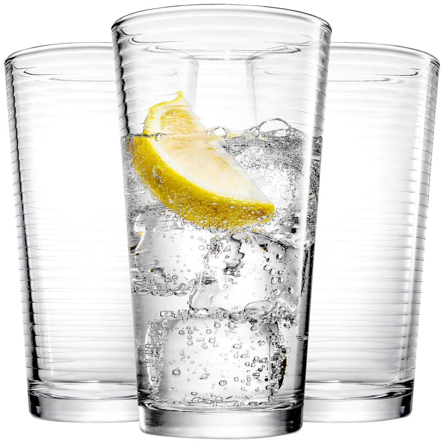 Glavers Highball Glass Set 10 Pc - 17 Oz Ribbed Glassware