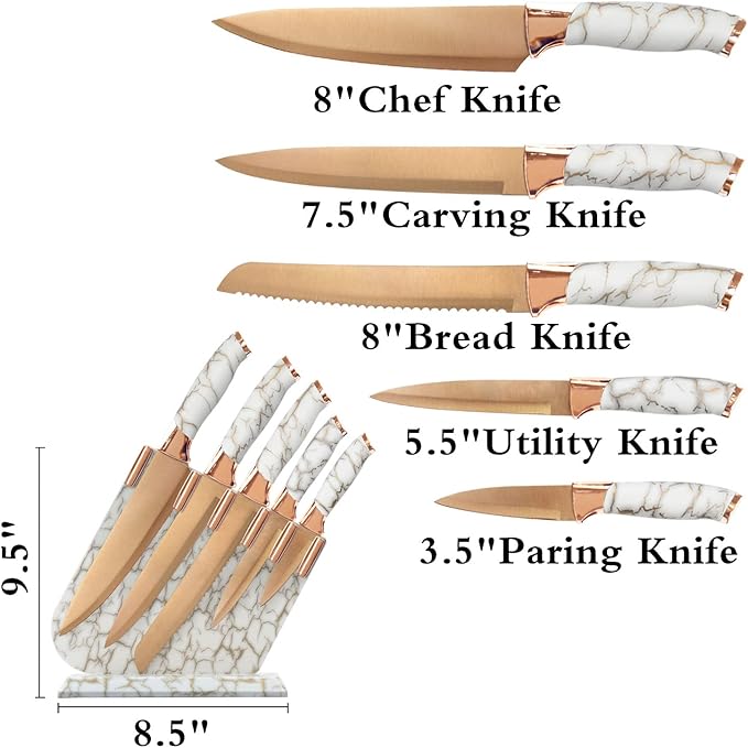Champagne Gold 6-Piece Knife Set with Marble Handle