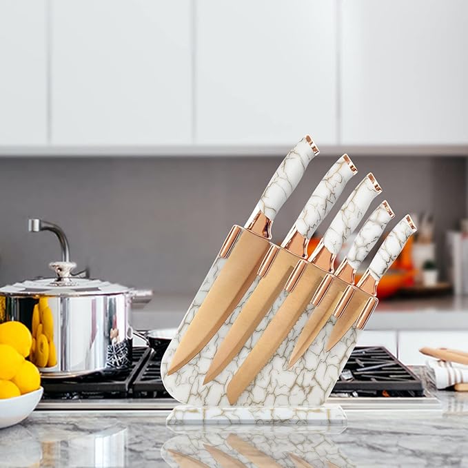 Champagne Gold 6-Piece Knife Set with Marble Handle