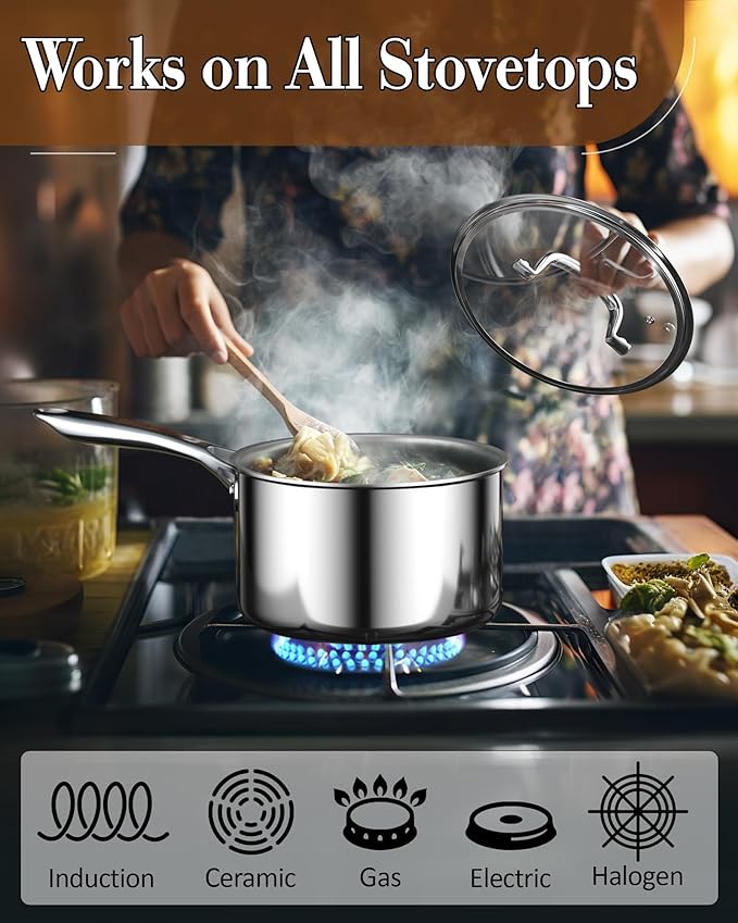 Tri-Ply Stainless 3Qt Saucepan with Glass Lid