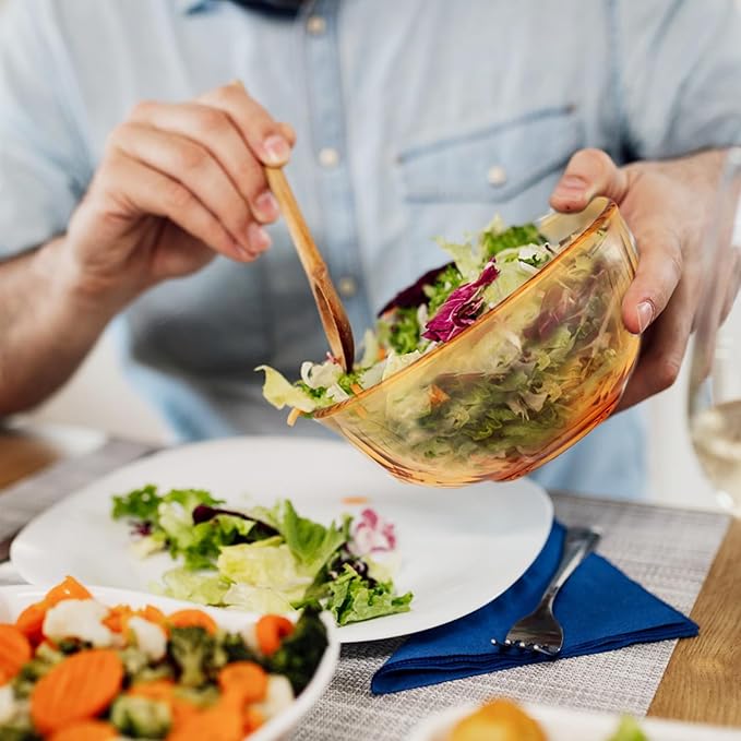 BEVIEVER Amber Glass Mixing Bowls 6.6 Inch 34 OZ Large Premium Glass Salad Bowl Baking Soup Dessert and Snacks Bowl Kitchen Essentials of 2 Pack Dishwasher Microwave and Oven Safe