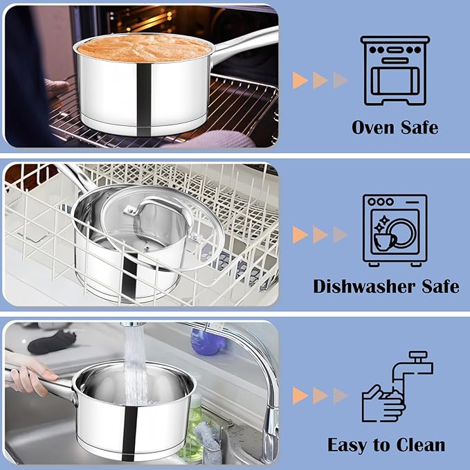 TeamFar 3qt Tri-ply Stainless Steel Saucepan