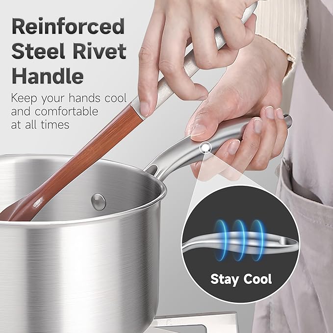 Leetaltree Multifunctional 1.5QT Stainless Saucepan with Glass Lid