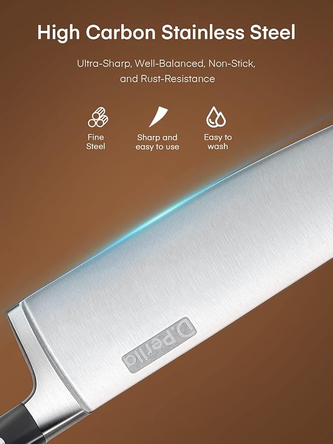 D.Perlla Precision 6-Piece Knife Set with German Steel & Acacia Block