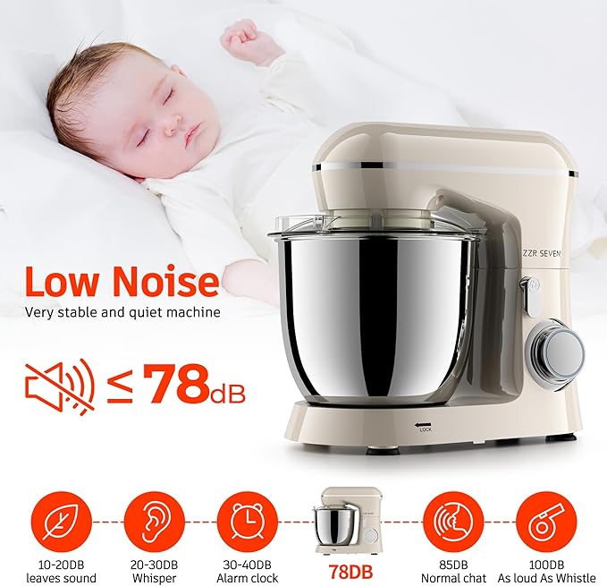 ZZR SEVEN 300W Kitchen Stand Mixer with Stainless Steel Bowl