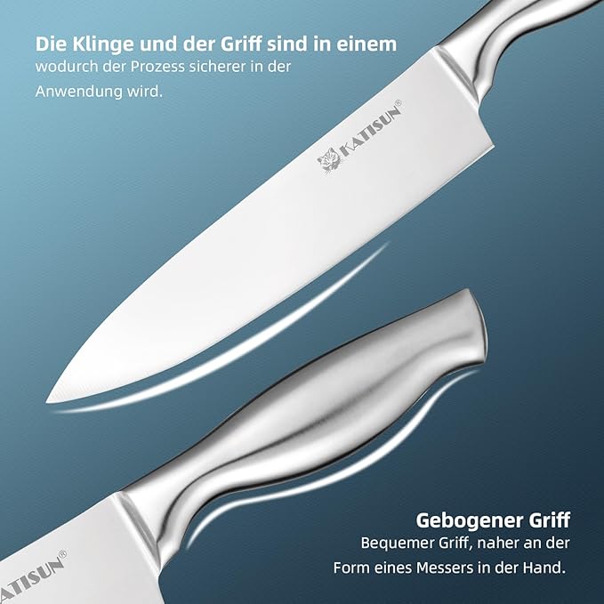 KATISUN 6-Piece Chef's Knife Set with Pine Block Organizer