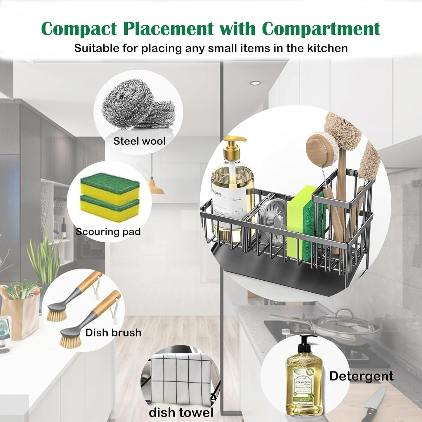 Slope-Drain Sponge Caddy with Brush Holder