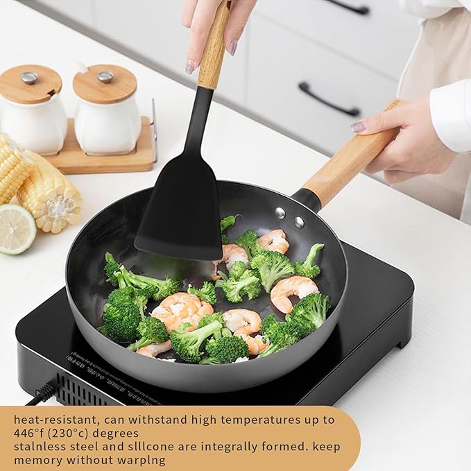 Silicone Cooking Utensils Set 22 PCS Kitchen Utensils Set 446℉ Heat Resistant Non-Stick Silicone Cooking Kitchen Utensils with Wooden Handle Kitchen Gadgets Tools Set for Nonstick Cookware