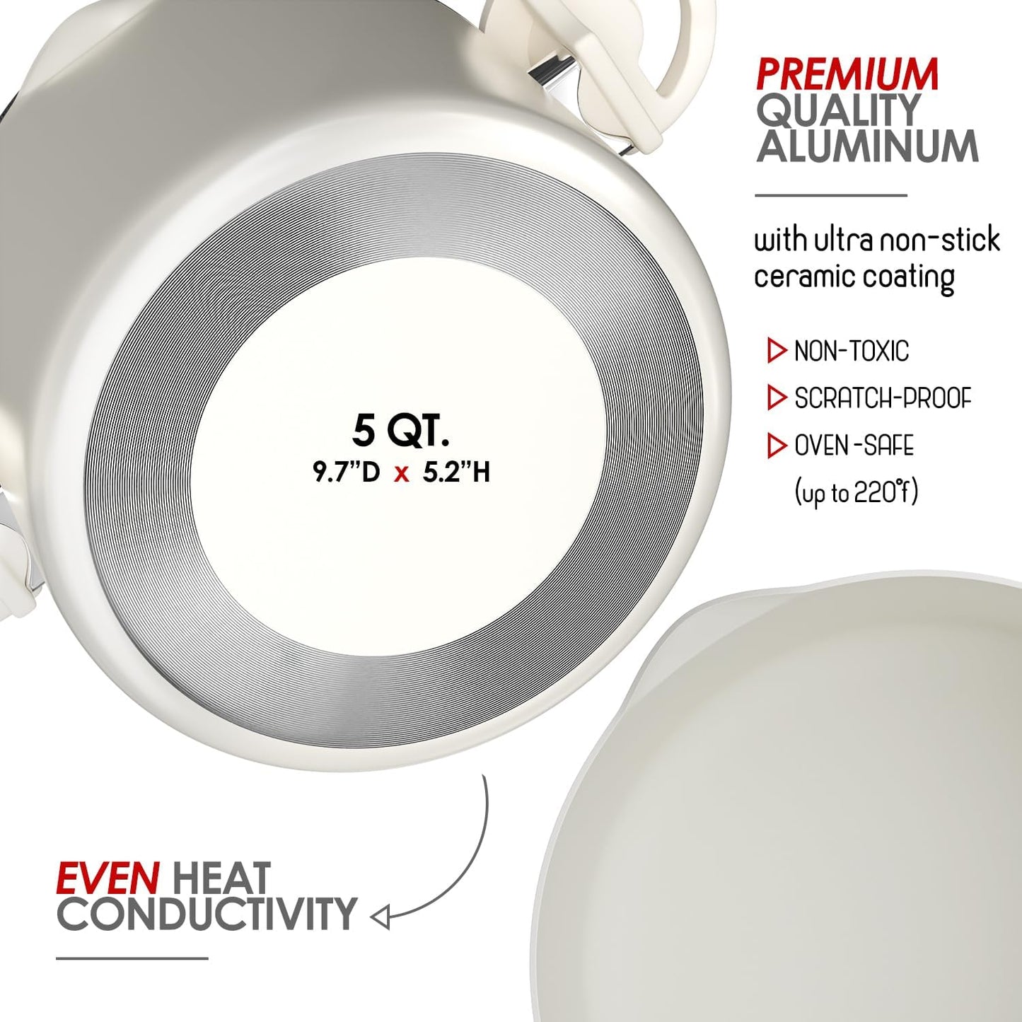 Strain & Simmer 5 Qt Pasta Pot - Stainless Steel with Nonstick Ceramic