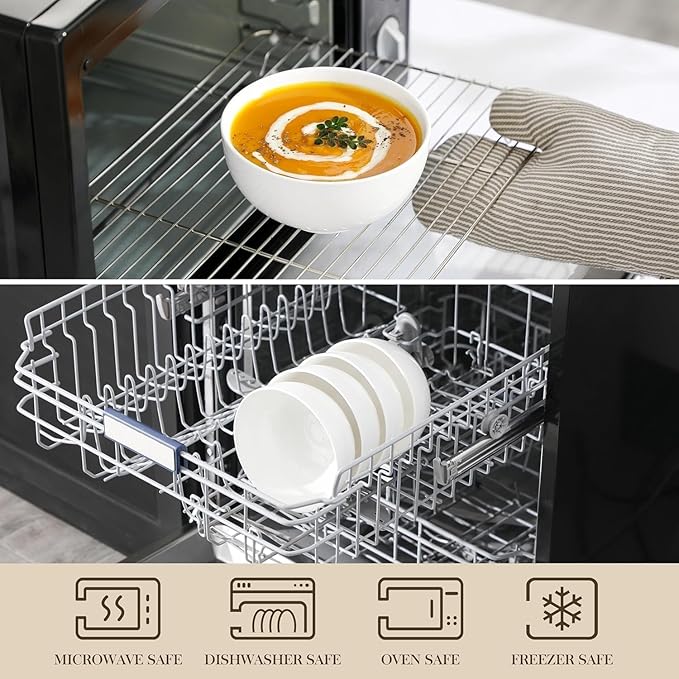 MALACASA 26 oz White Porcelain Cereal Bowls - Set of 4