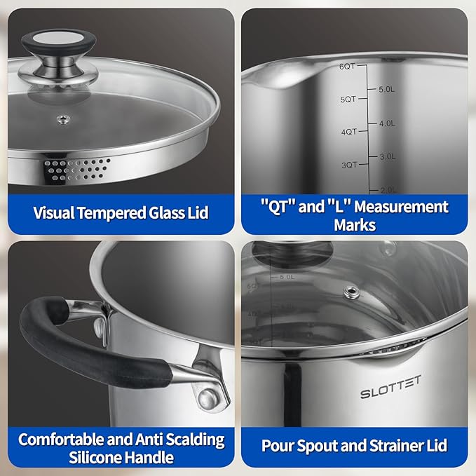 SLOTTET 6Qt Stainless Steel Multipurpose Stockpot