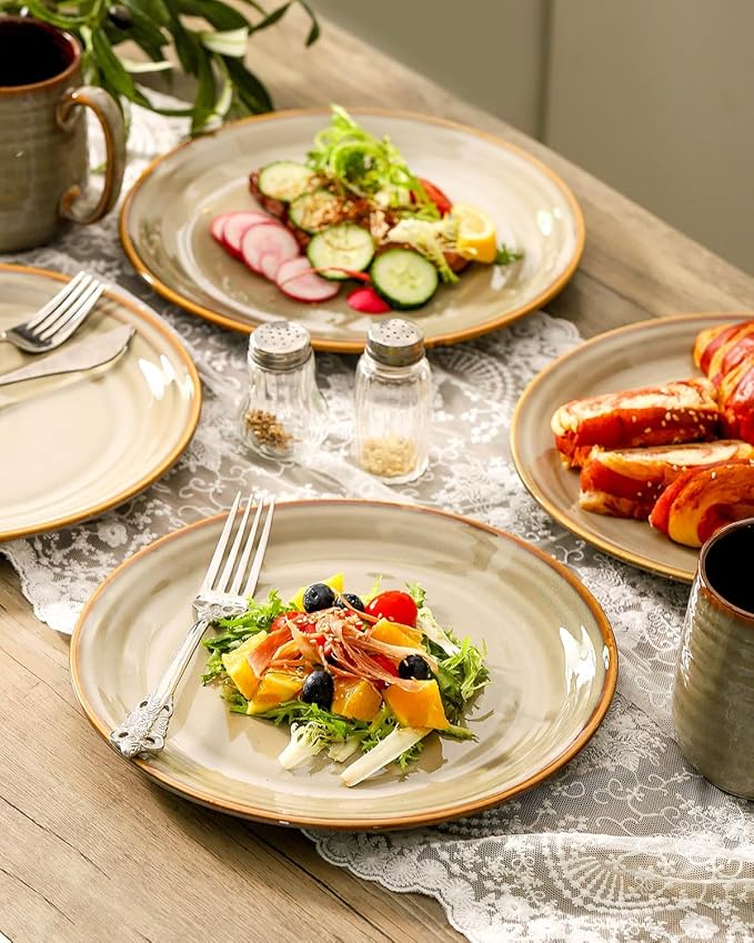 Hasense Elegant Ceramic Plate Set - 10" Brown