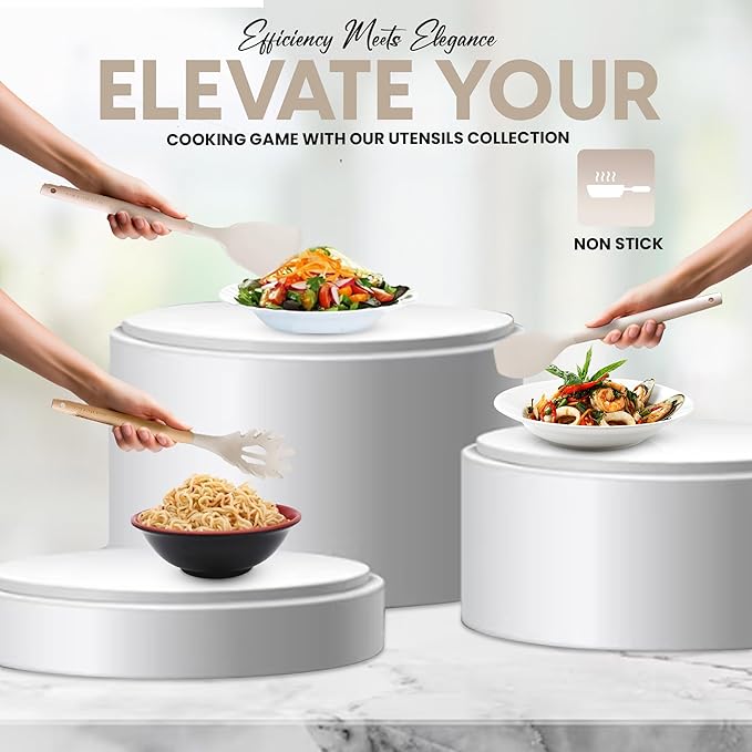 Bella Vita 12-Piece Silicone Kitchen Set with Wooden Handles