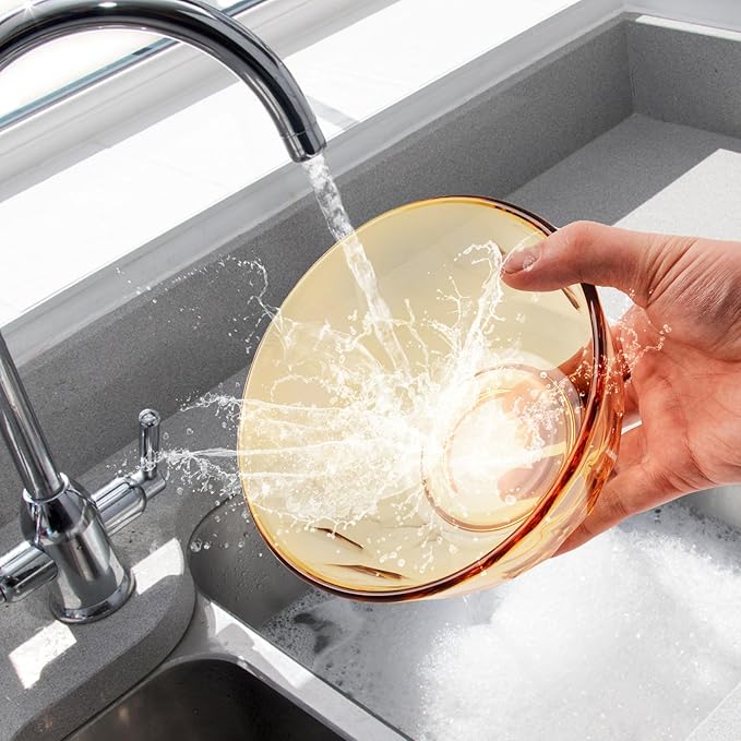 BEVIEVER Amber Glass Mixing Bowls 6.6 Inch 34 OZ Large Premium Glass Salad Bowl Baking Soup Dessert and Snacks Bowl Kitchen Essentials of 2 Pack Dishwasher Microwave and Oven Safe