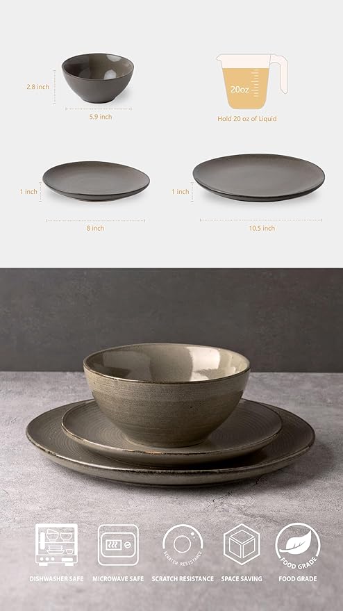 Famiware Tempus 18-Piece Stoneware Dining Set - Dark Olive