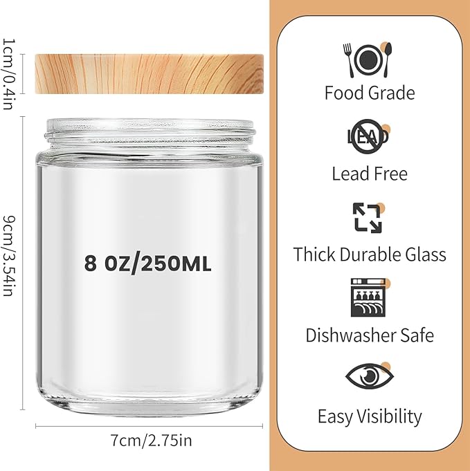AQSXO 8oz Thick Glass Storage Jars, 6 Pack