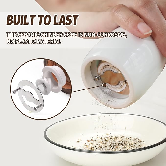 White Ashwood Salt and Pepper Grinder Set - 6.5 inch Adjustable Coarseness