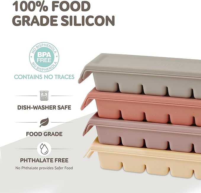 Silicone Baby Food Storage Tray with Leakproof Lid - 12 Section, BPA-Free