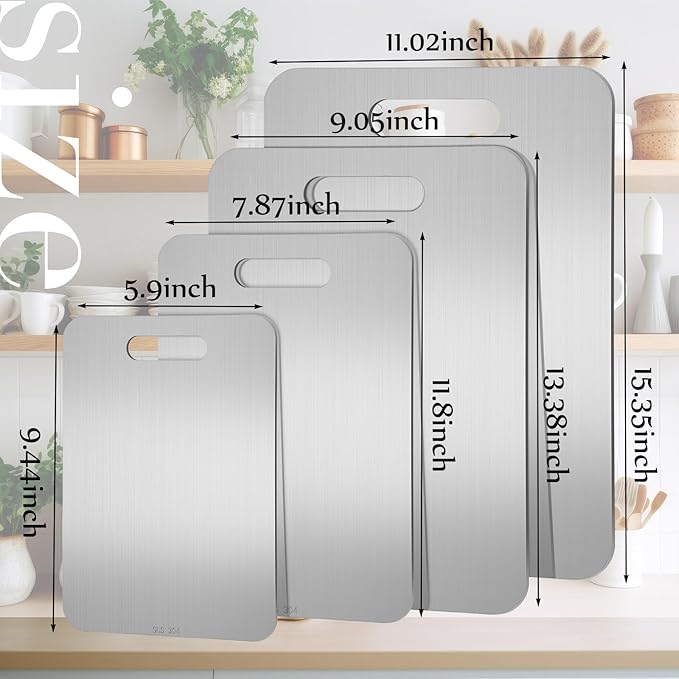 Yaocom 4-Piece Stainless Steel Cutting Boards Set with Stand