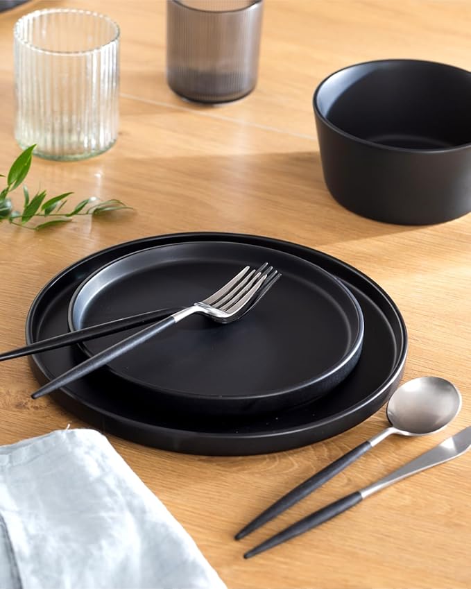 Jet Black 12-Piece Melamine Dinner Set for 4