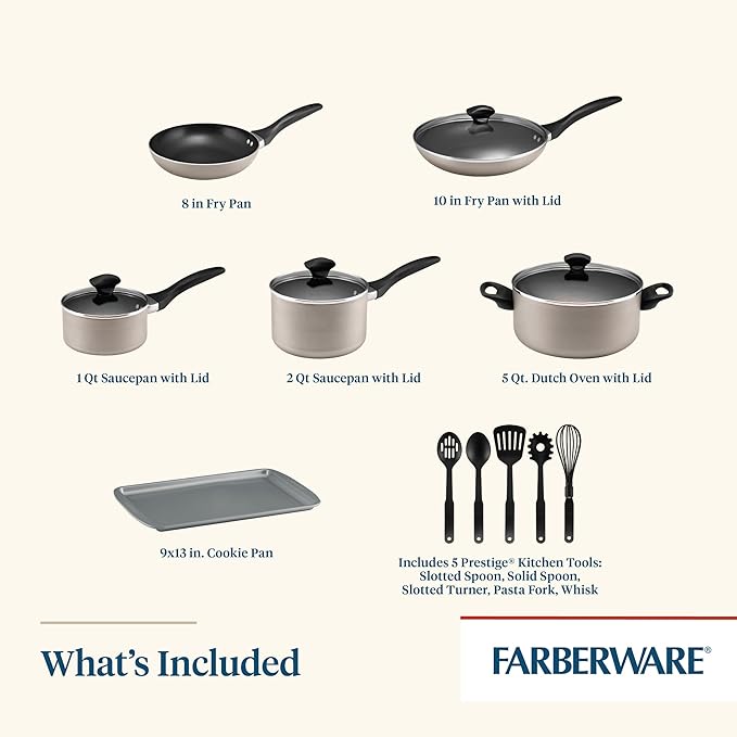 Farberware 15-Piece Pewter Nonstick Cookware Set