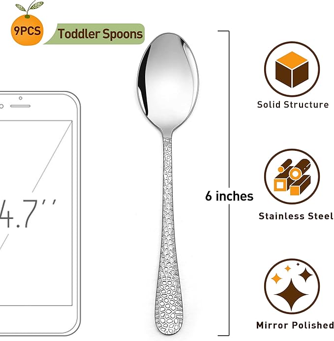 9-Piece Kid-Friendly Stainless Steel Spoon Set by HaWare