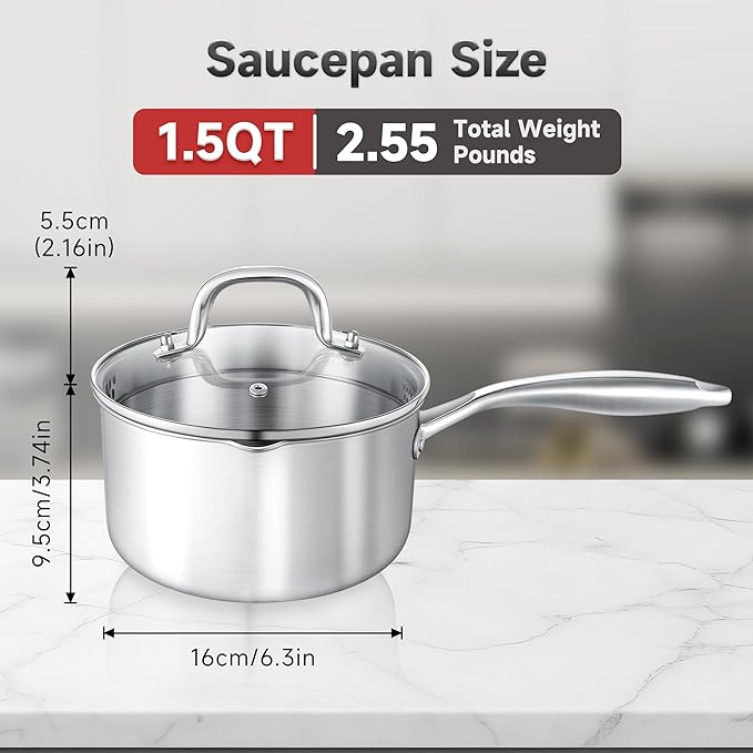 Leetaltree Multifunctional 1.5QT Stainless Saucepan with Glass Lid