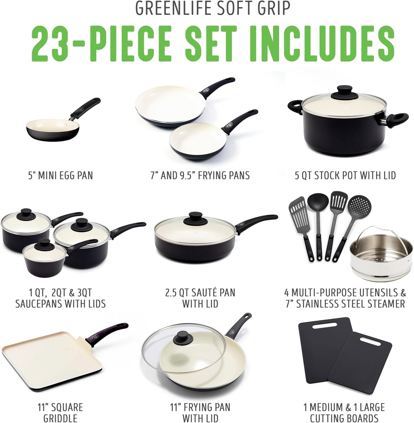 GreenLife SoftGrip 23pc Nonstick Ceramic Cookware & Utensils Set