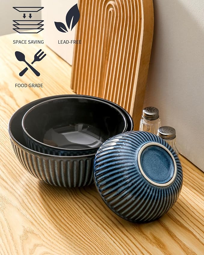 Hasense Navy Ceramic Nesting Bowls 3-Piece Set