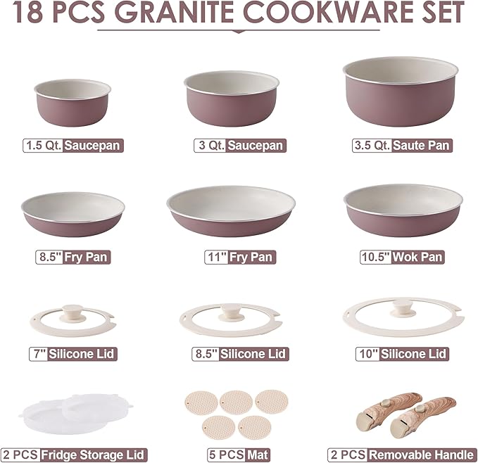 YIIFEEO Detachable Cookware Set - Nonstick and Oven Safe