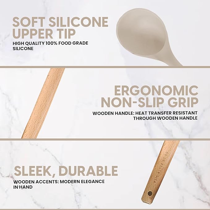 Bella Vita 12-Piece Silicone Kitchen Set with Wooden Handles