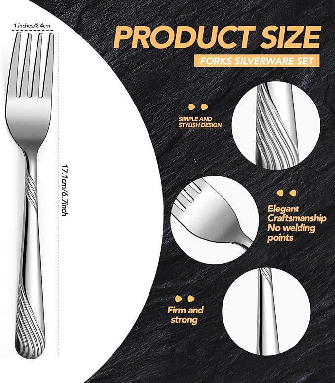 Yiyiring 50-Piece Elegant Silver Dinner Forks Set