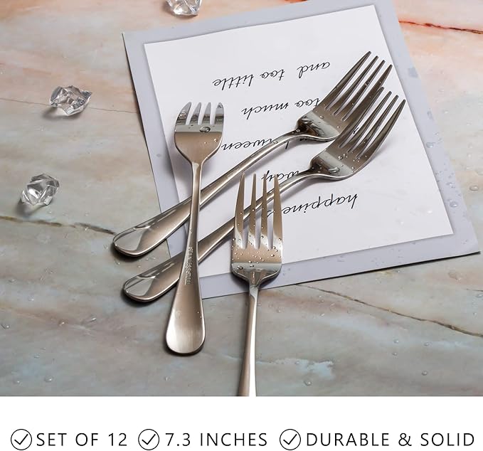 ELLERT 12-Pc Stainless Salad Fork Set - Mirror Finish, Dishwasher Safe
