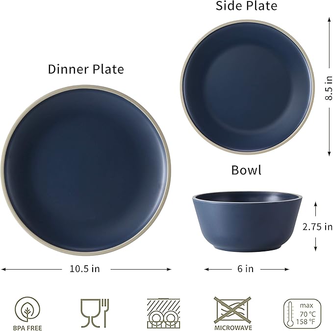 Gufaith 12-Piece Nautical Melamine Dinnerware - Deep Blue
