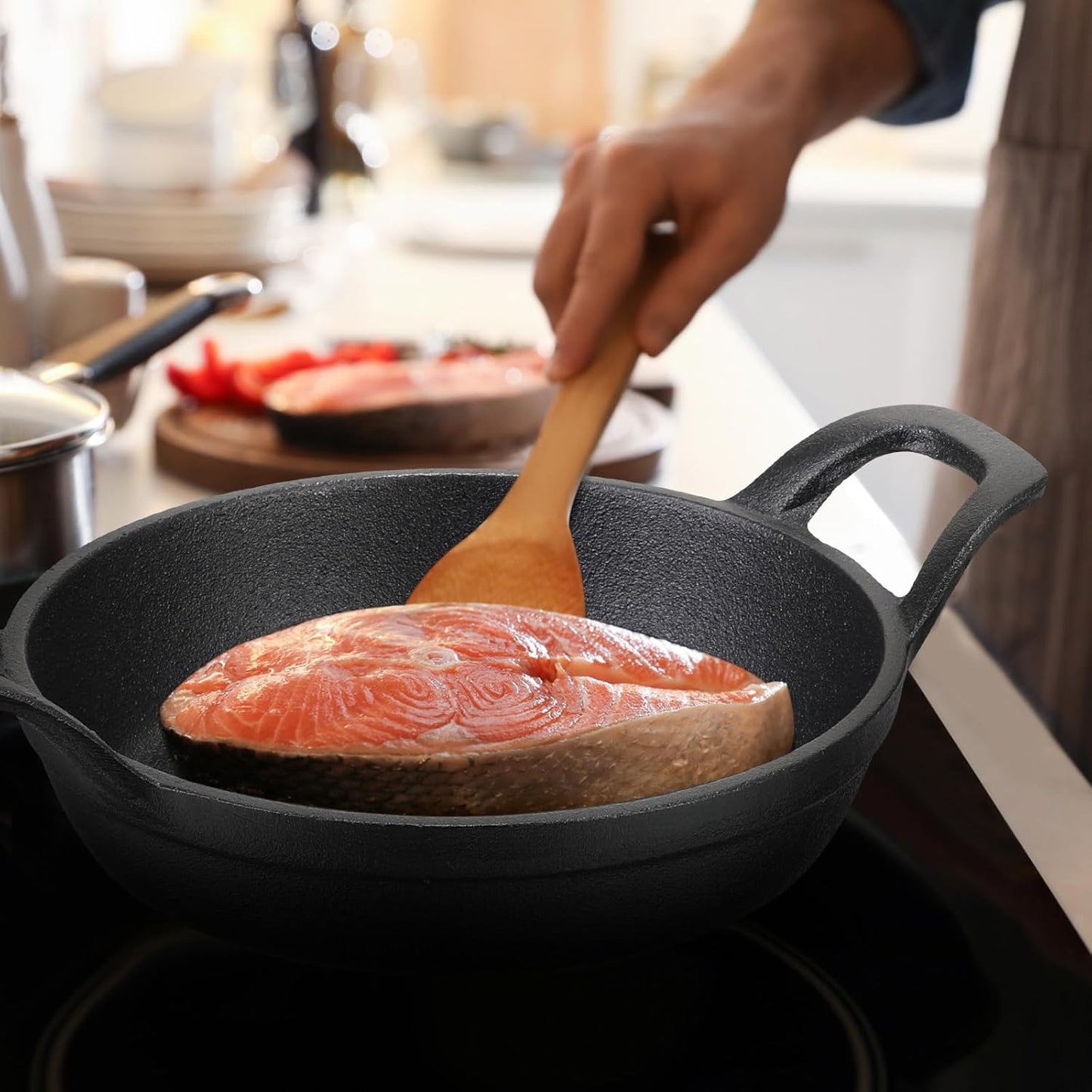 Miniature Cast Iron Skillet Set with Wood Trays