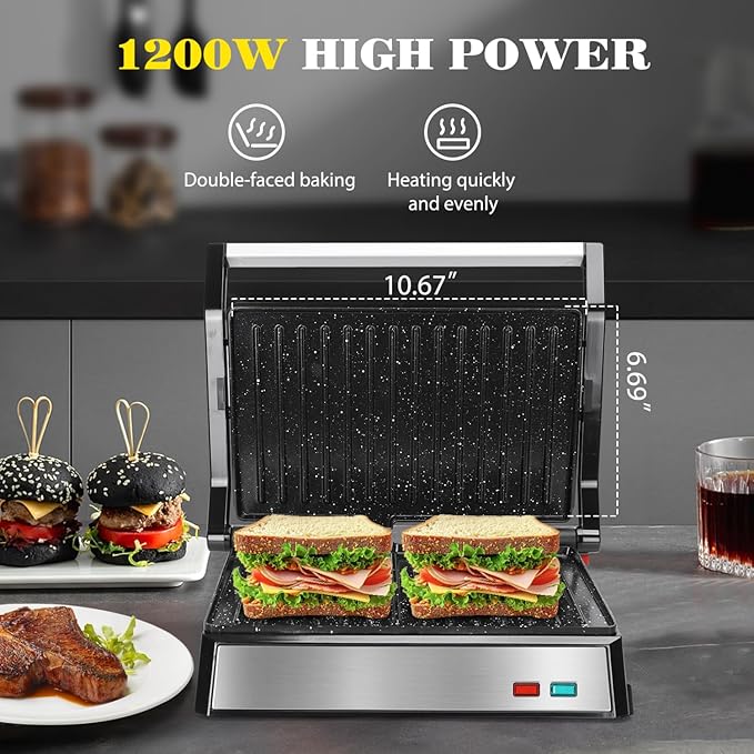 Aigostar 1200W 3-in-1 Panini Press & Indoor Grill