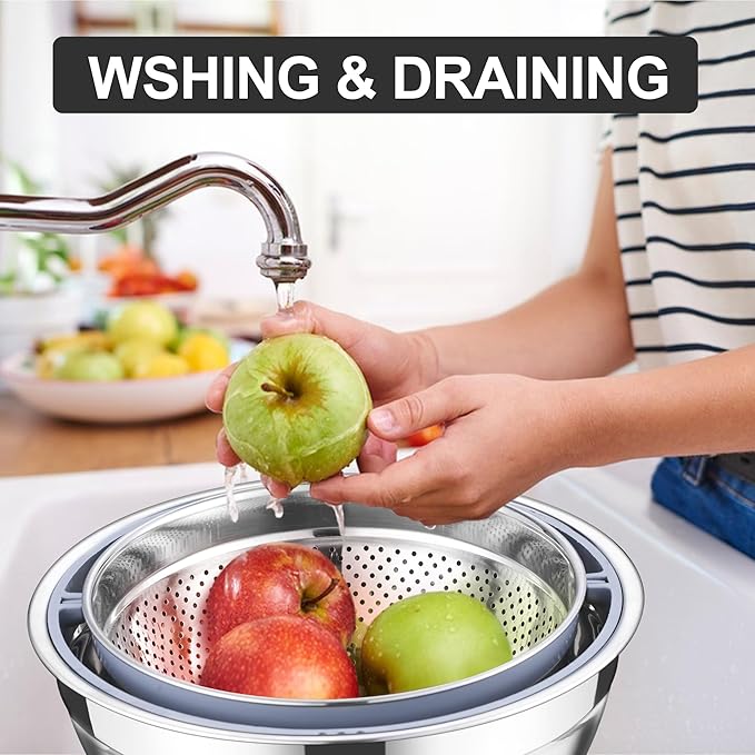 E-far Steel Colander & Bowl Set with Graters - Black