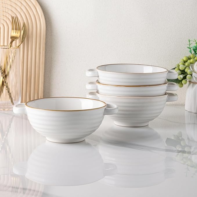 GBHOME 24 OZ Double-Handled Ceramic Soup Bowls