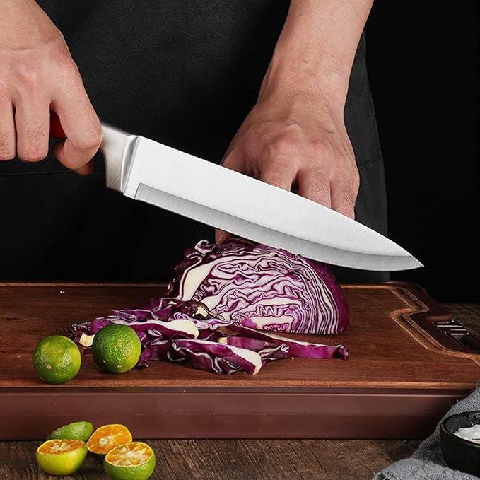 Red 9-Piece Chef's Knife Set with Acrylic Stand