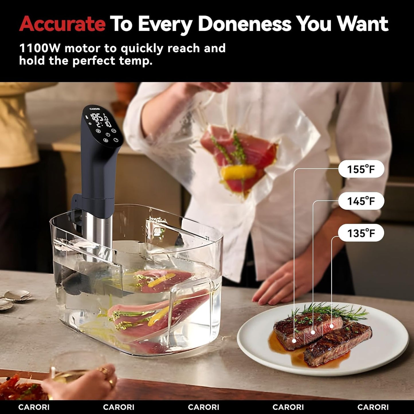 Carori 1100W Quiet Sous Vide Cooker with Full Accessory Kit