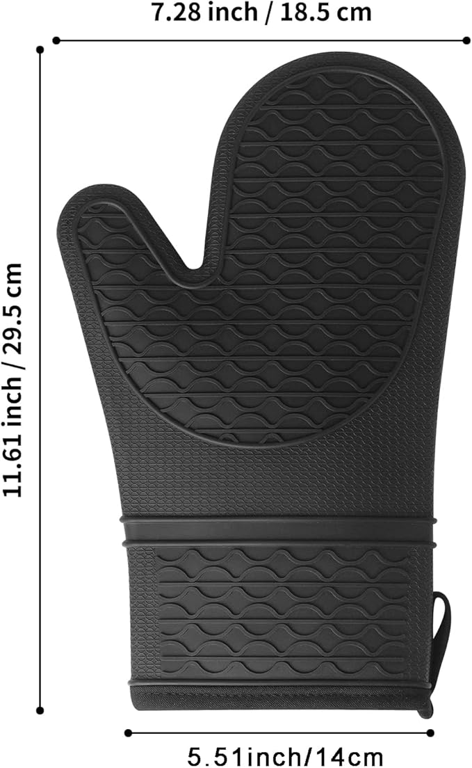 Silicone Grip Oven Mitts 600°F - Pair of Black Waterproof Gloves